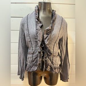 UNKNOWN BRAND – Grey Linen Jacket with Silk Details – Size 40